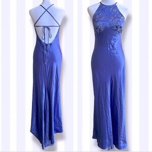 ZUM ZUM By Niki Livas VINTAGE 90s Y2K Satin Sequin Slip Mermaid Dress Blue 5 / 6